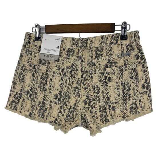 KanCan Womens Snake Print Cream Cut Off High Rise Denim Jean Shorts Size M - Picture 2 of 11